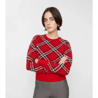 Sweter w kratę z mieszanki wełny i kaszmiru