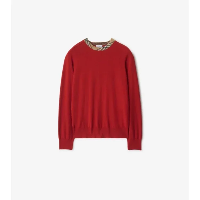 Sweter wełniany z wykończeniem w kratkę