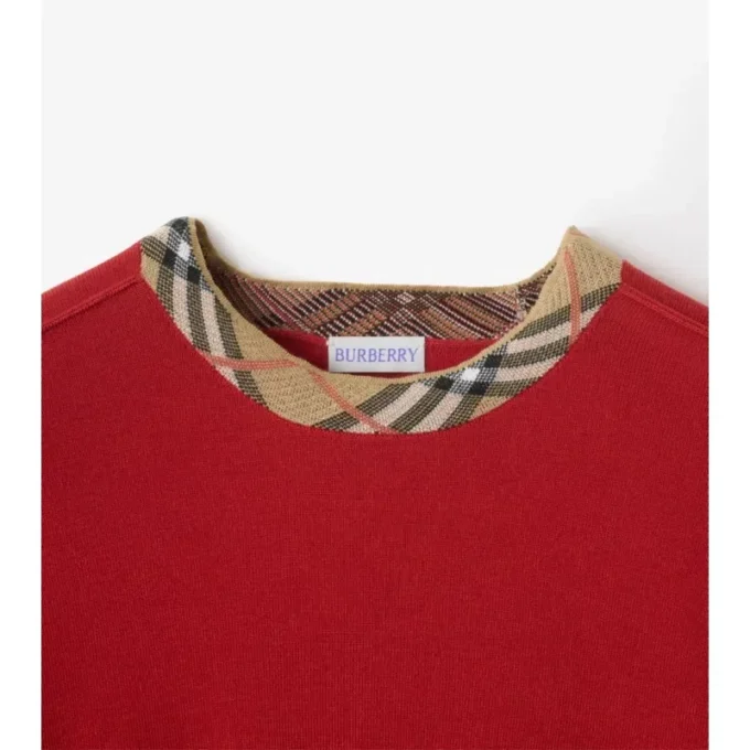 Sweter wełniany z wykończeniem w kratkę