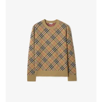 Sweter z bawełny i wełny w kratę