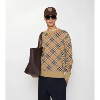 Sweter z bawełny i wełny w kratę