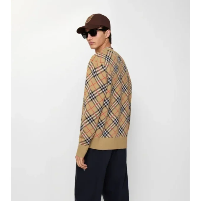 Sweter z bawełny i wełny w kratę