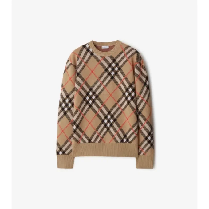 Sweter z mieszanki wełny i moheru w kratę
