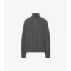 Sweter z wełny z wykończeniem w kratkę i półzamkiem Sweter z wełny z wykończeniem w kratkę i półzamkiem