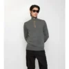 Sweter z wełny z wykończeniem w kratkę i półzamkiem Sweter z wełny z wykończeniem w kratkę i półzamkiem