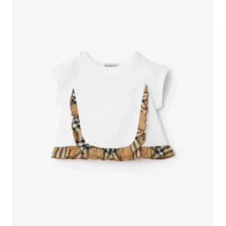 T-shirt z bawełny z elastycznym kołnierzem w kratkę