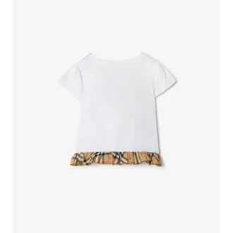 T-shirt z bawełny z elastycznym kołnierzem w kratkę