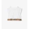 T-shirt z bawełny z elastycznym kołnierzem w kratkę