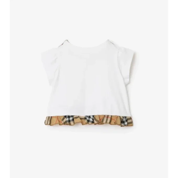 T-shirt z bawełny z elastycznym kołnierzem w kratkę
