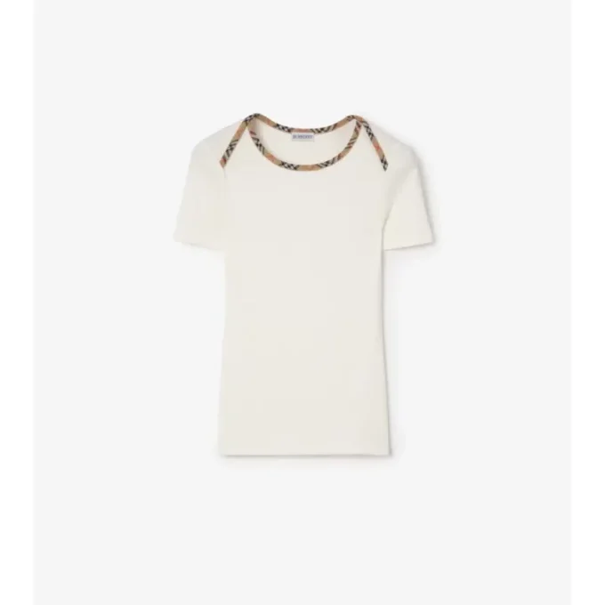 T-shirt z elastycznej bawełny z wykończeniem w kratę T-shirt z elastycznej bawełny z wykończeniem w kratę