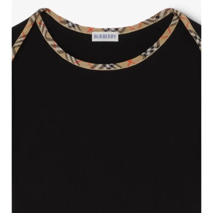 T-shirt z elastycznej bawełny z wykończeniem w kratę T-shirt z elastycznej bawełny z wykończeniem w kratę