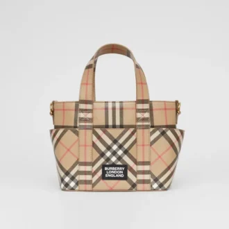 Torba z płótna E-Canvas z aplikacją z logo i wzorem Vintage Check w stylu vintage