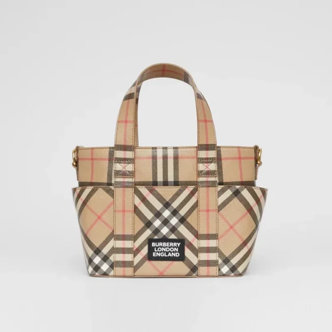 Torba z płótna E-Canvas z aplikacją z logo i wzorem Vintage Check w stylu vintage