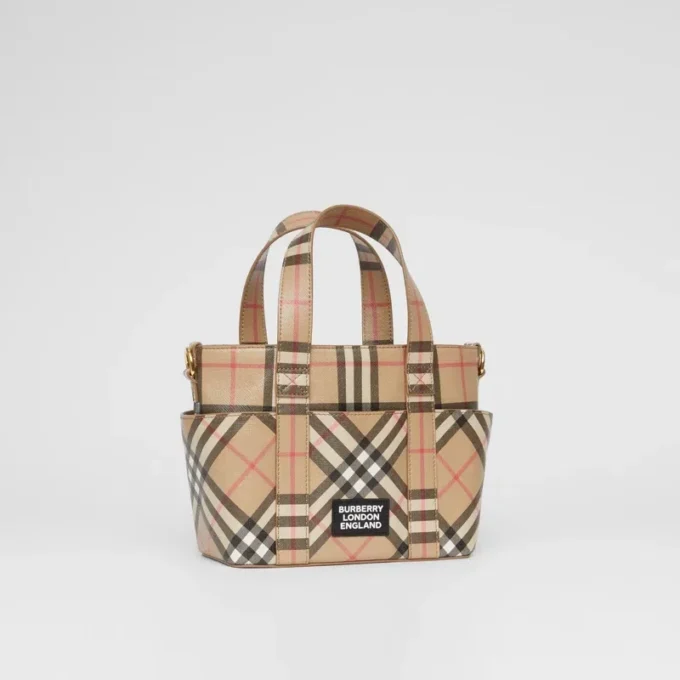 Torba z płótna E-Canvas z aplikacją z logo i wzorem Vintage Check w stylu vintage