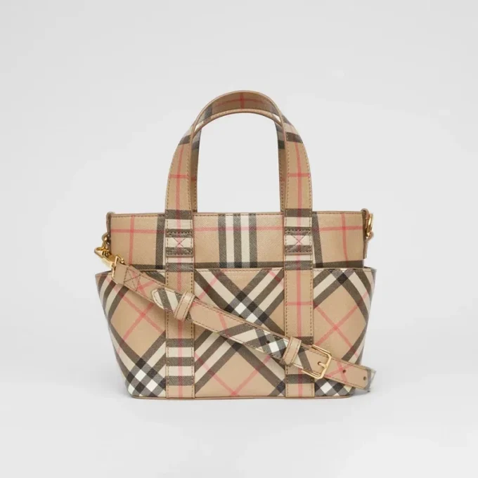 Torba z płótna E-Canvas z aplikacją z logo i wzorem Vintage Check w stylu vintage