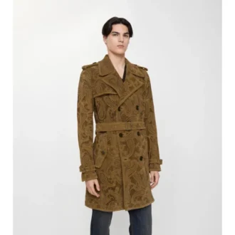 Trench Coat Lawshall z zamszu w paisley, o średniej długości